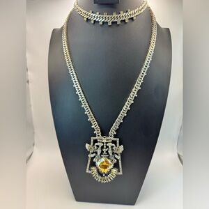 DYLANLEX Silver Choker/Chain Necklace w/Citrine Crystal Pendant